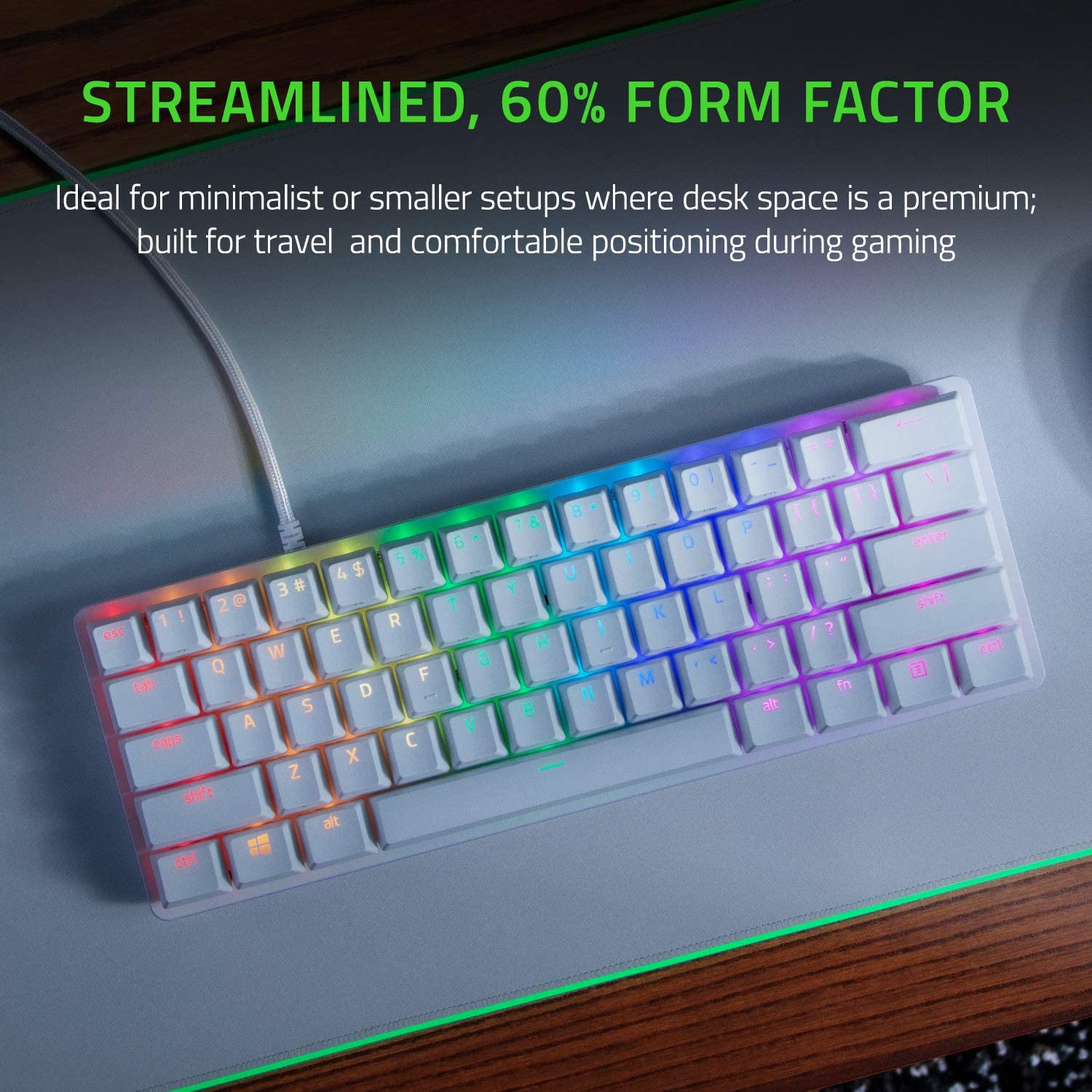 Razer Huntsman Mini 60% Gaming Keyboard: Fastest Keyboard Switches Ever - Clicky Optical Switches - Chroma RGB Lighting - PBT Keycaps - Onboard Memory - Mercury White Razer Huntsman Mini 60% Gaming Keyboard: Fastest Keyboard Switches Ever - Clicky Optical Switches - Chroma RGB Lighting - PBT Keycaps - Onboard Memory - Mercury White