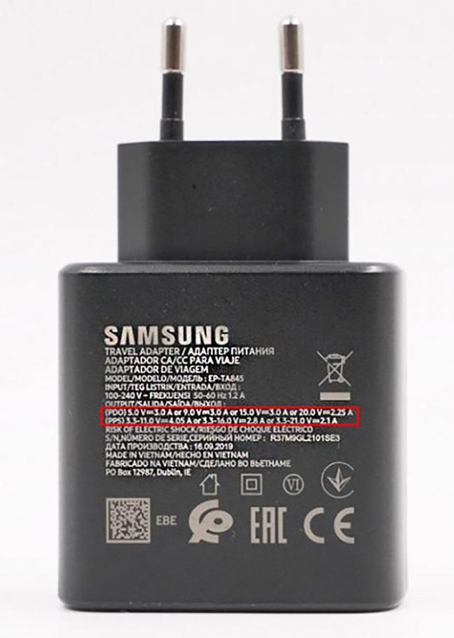 Samsung EP-TA845 Super Fast Charger 45W 2 Pin (PDO) 5V/3A, 9V/3A, 15V/3A, 20V/2.25A (PPS) 3.3-11V/4.05A Or 3.3-16V/2.8A Or 3.3-21V/2.1A For Note10Plus / Note10 / S10 Plus / S10 With cable Type-C To Type-C 5A in packing - Black Samsung EP-TA845 Super Fast Charger 45W 2 Pin (PDO) 5V/3A, 9V/3A, 15V/3A, 20V/2.25A (PPS) 3.3-11V/4.05A Or 3.3-16V/2.8A Or 3.3-21V/2.1A For Note10Plus / Note10 / S10 Plus / S10 With cable Type-C To Type-C 5A in packing - Black