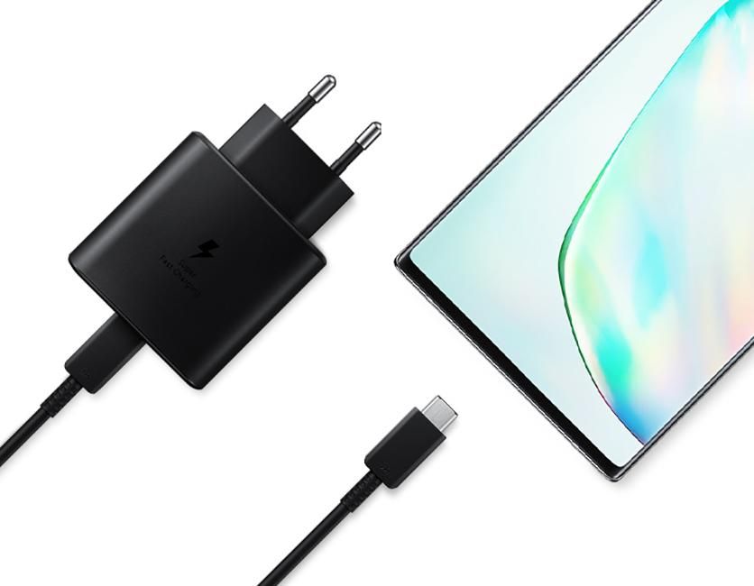 Samsung EP-TA845 Super Fast Charger 45W 2 Pin (PDO) 5V/3A, 9V/3A, 15V/3A, 20V/2.25A (PPS) 3.3-11V/4.05A Or 3.3-16V/2.8A Or 3.3-21V/2.1A For Note10Plus / Note10 / S10 Plus / S10 With cable Type-C To Type-C 5A in packing - Black Samsung EP-TA845 Super Fast Charger 45W 2 Pin (PDO) 5V/3A, 9V/3A, 15V/3A, 20V/2.25A (PPS) 3.3-11V/4.05A Or 3.3-16V/2.8A Or 3.3-21V/2.1A For Note10Plus / Note10 / S10 Plus / S10 With cable Type-C To Type-C 5A in packing - Black