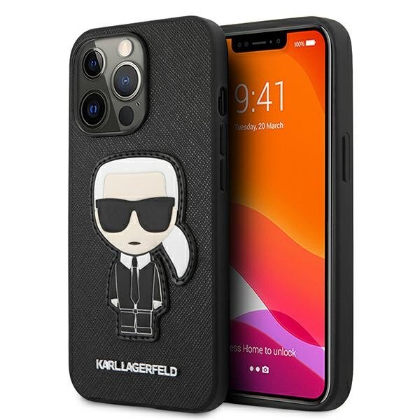 Karl Lagerfeld PU Saffiano Cover With Ikonik Patch And Logo For iPhone 13 Pro Max Black , ("6.7) Karl Lagerfeld PU Saffiano Cover With Ikonik Patch And Logo For iPhone 13 Pro Max Black , ("6.7)
