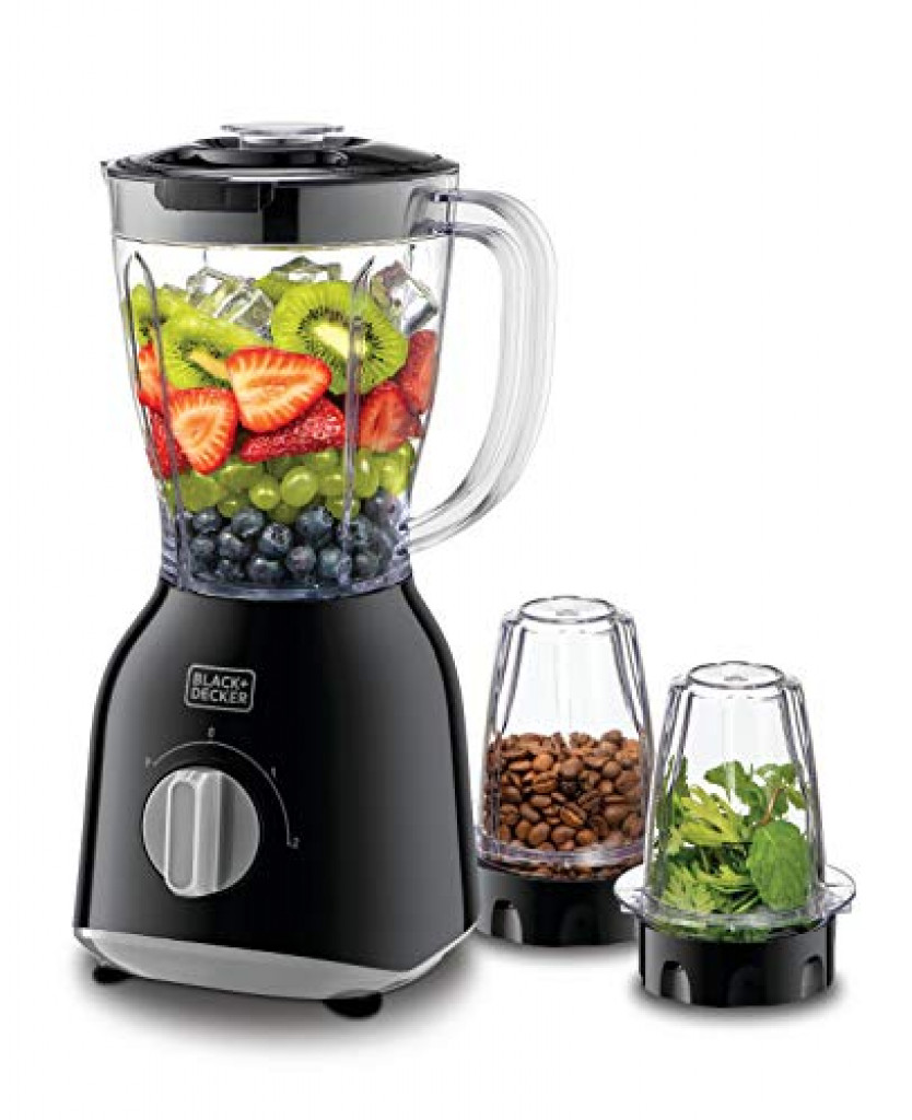 Black+Decker 400W 1.0L Blender with 2 x Grinder Mills, Black - BX365E-B5 Black+Decker 400W 1.0L Blender with 2 x Grinder Mills, Black - BX365E-B5