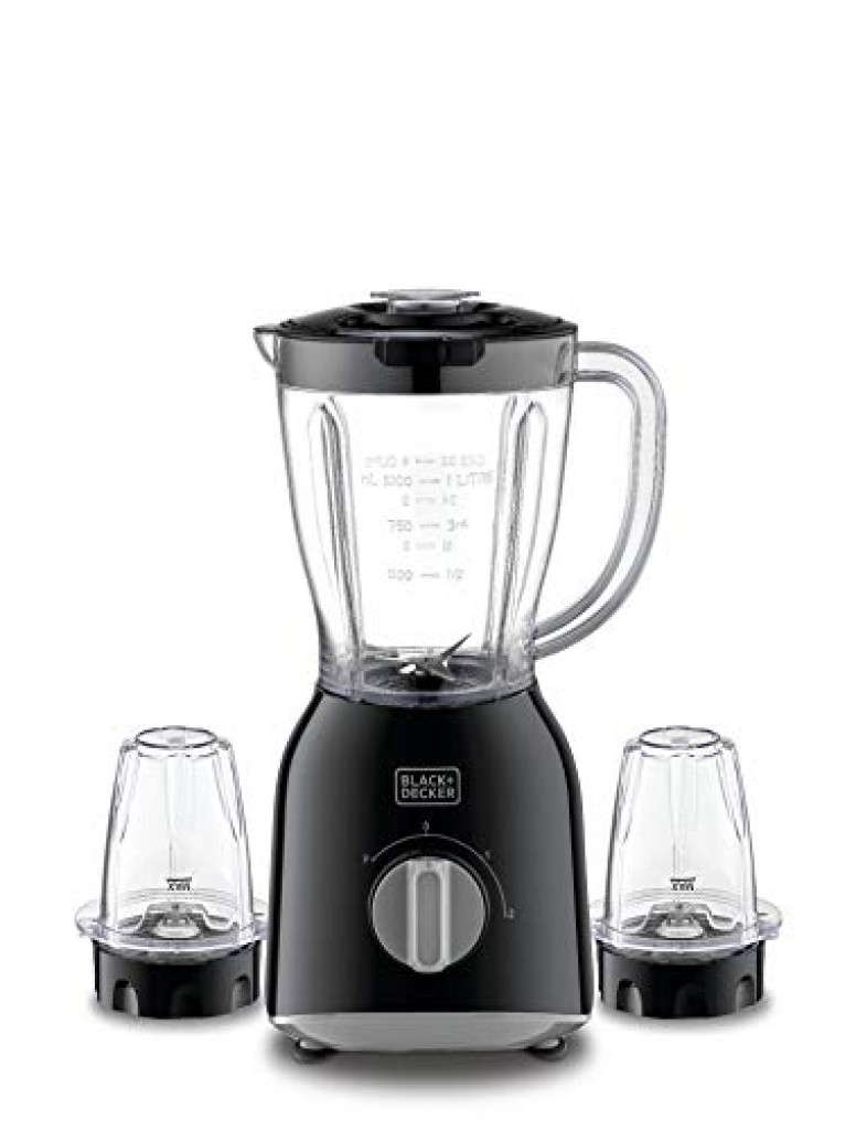 Black+Decker 400W 1.0L Blender with 2 x Grinder Mills, Black - BX365E-B5