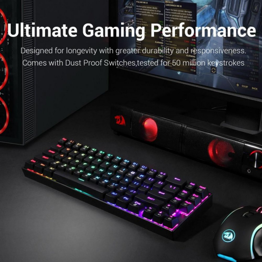 Redragon K599 RGB Wireless & Wired MECHANICAL GAMING KEYBOARD - RED SWITCHES -  60% COMPACT 70 KEYS - up to 30 hours battery life - detachable USB cable & Nano USB Receiver