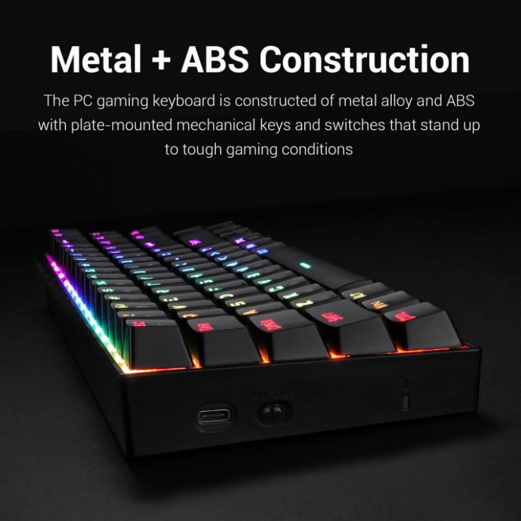 Redragon K599 RGB Wireless & Wired MECHANICAL GAMING KEYBOARD - RED SWITCHES -  60% COMPACT 70 KEYS - up to 30 hours battery life - detachable USB cable & Nano USB Receiver