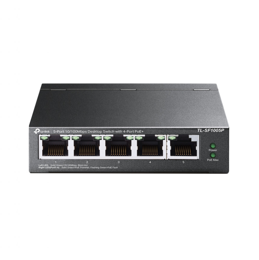 TP-Link TL-SF1005P V2 | 5 Port Fast Ethernet PoE Switch | 4 PoE+ Ports @67W | Desktop | Plug & Play | Sturdy Metal w/ Shielded Ports | Fanless | Limited Lifetime Protection | Extend & Priority Mode TP-Link TL-SF1005P V2 | 5 Port Fast Ethernet PoE Switch | 4 PoE+ Ports @67W | Desktop | Plug & Play | Sturdy Metal w/ Shielded Ports | Fanless | Limited Lifetime Protection | Extend & Priority Mode