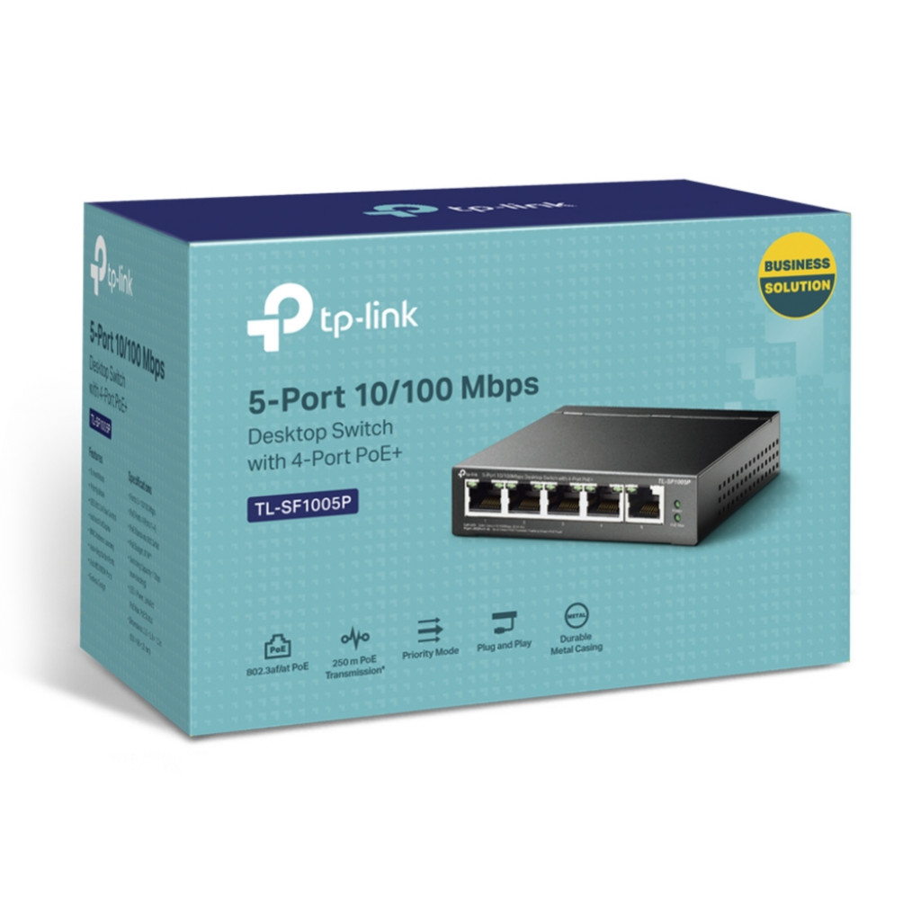 TP-Link TL-SF1005P V2 | 5 Port Fast Ethernet PoE Switch | 4 PoE+ Ports @67W | Desktop | Plug & Play | Sturdy Metal w/ Shielded Ports | Fanless | Limited Lifetime Protection | Extend & Priority Mode TP-Link TL-SF1005P V2 | 5 Port Fast Ethernet PoE Switch | 4 PoE+ Ports @67W | Desktop | Plug & Play | Sturdy Metal w/ Shielded Ports | Fanless | Limited Lifetime Protection | Extend & Priority Mode