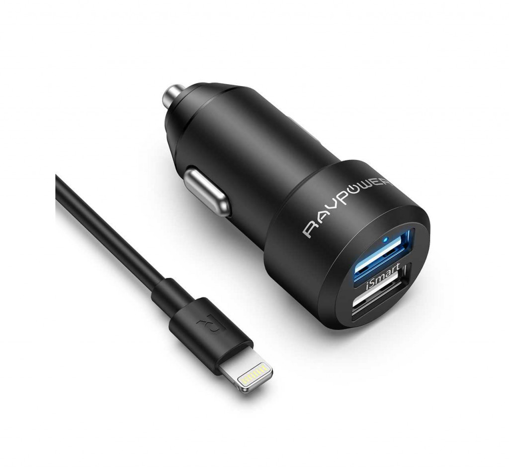 RAVPower RP-VC017 Car Charger 24W Dual Ports Lightning Cable 1M Combo