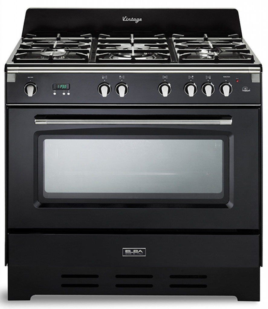 Elba Gas cooker, Black, 90 cm, 4 Gas burners + 1 triple burner-cast iron pan supports, 6 functions - 9DVAR888ICK