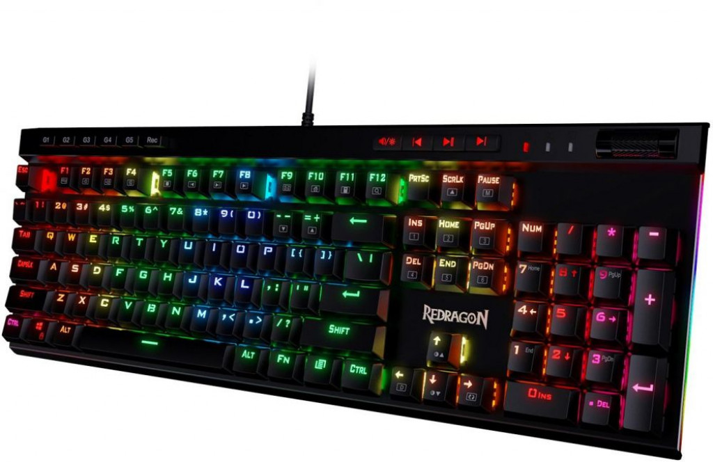 Redragon K580 VATA RGB Mechanical Gaming Keyboard | Blue Switches |Macro Keys & Dedicated Media Controls, Onboard Macro Recording | English & Arabic Layout Redragon K580 VATA RGB Mechanical Gaming Keyboard | Blue Switches |Macro Keys & Dedicated Media Controls, Onboard Macro Recording | English & Arabic Layout