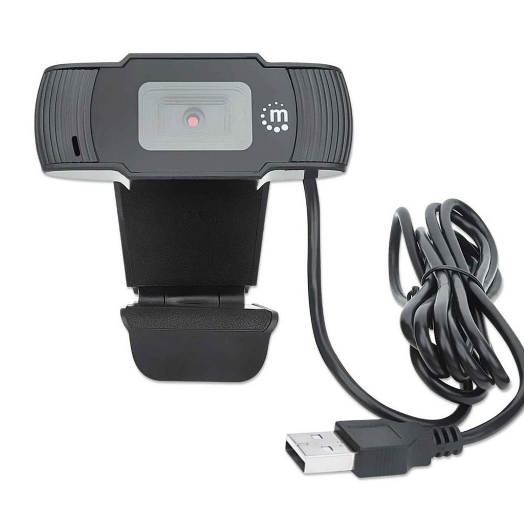 Manhattan USB Webcam Two Megapixels 1080p Full HD USB-A Plug Integrated Microphone Adjustable Clip Base - 462006 - Black