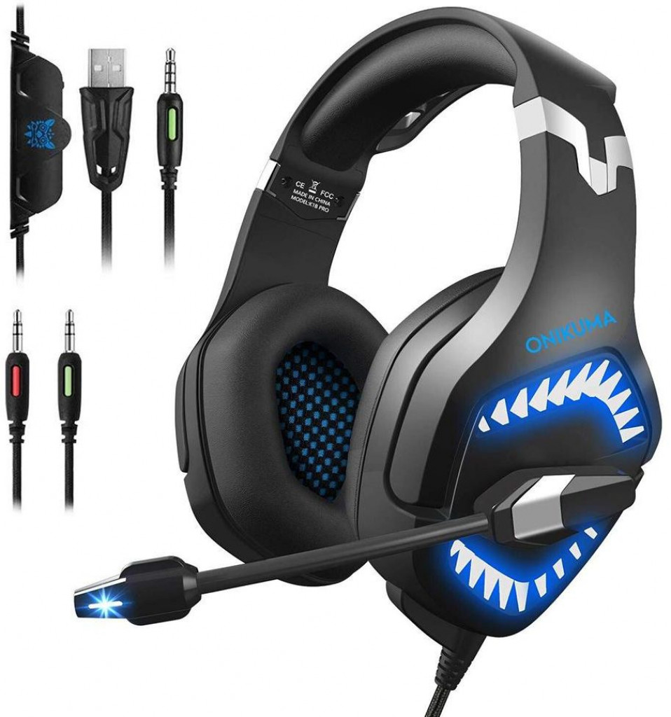 Stereo Gaming Headset Upgraded 7.1 Bass Surround Sound Over Ear Headphones with Mic for PS4, PC, Xbox One Controller, LED Light, Soft Memory Earmuffs for Laptop Mac Nintendo Switch Games