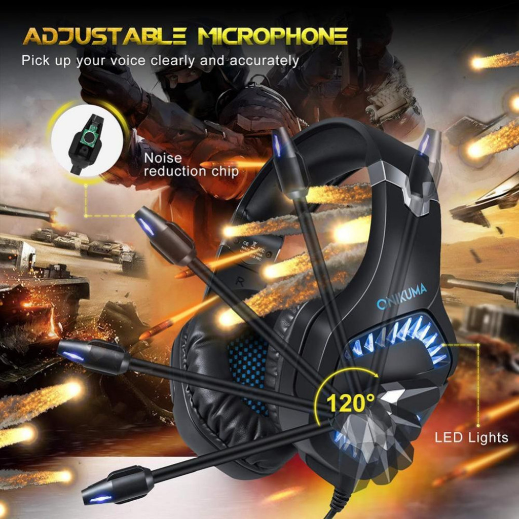 Stereo Gaming Headset Upgraded 7.1 Bass Surround Sound Over Ear Headphones with Mic for PS4, PC, Xbox One Controller, LED Light, Soft Memory Earmuffs for Laptop Mac Nintendo Switch Games