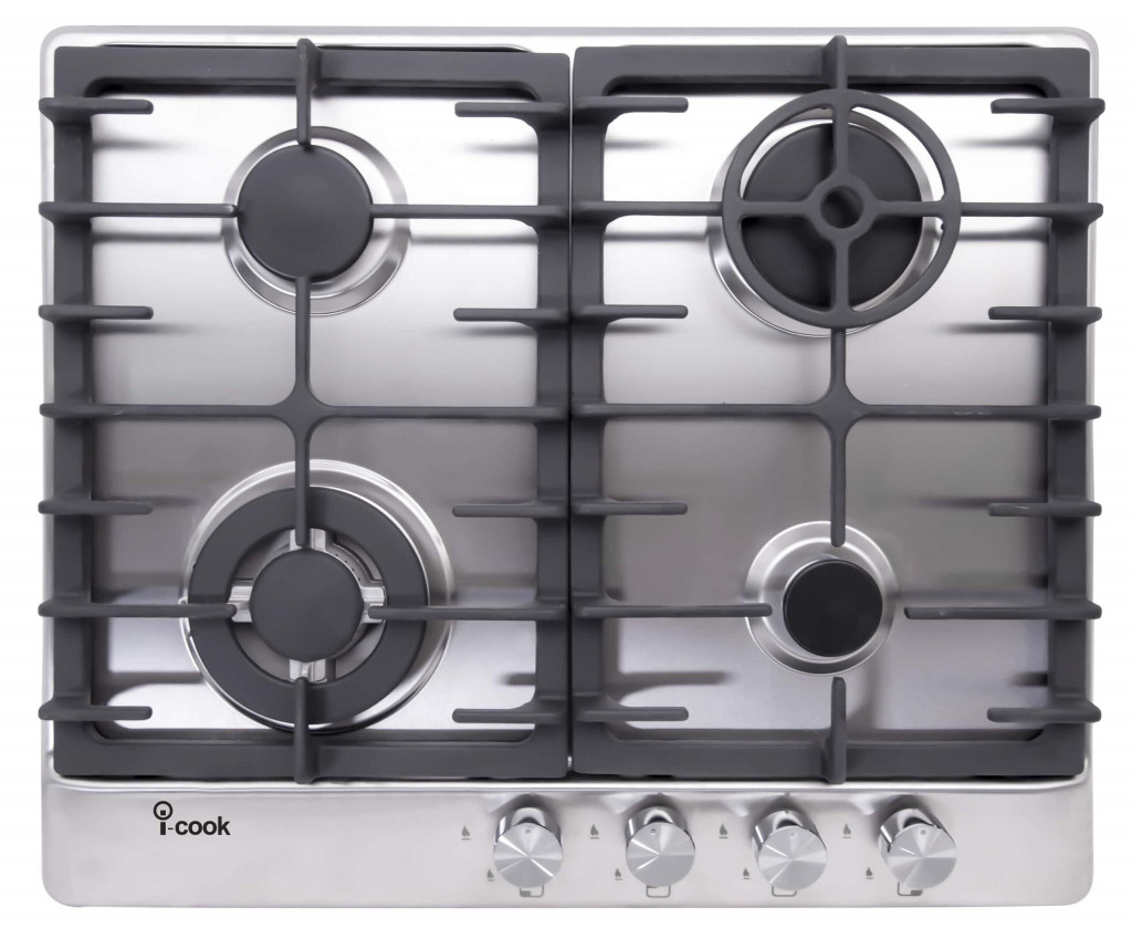 i-Cook 4 Burners Gas Built-In Hob, Stainless Steel, 60 cm - BH5060S-8-IS