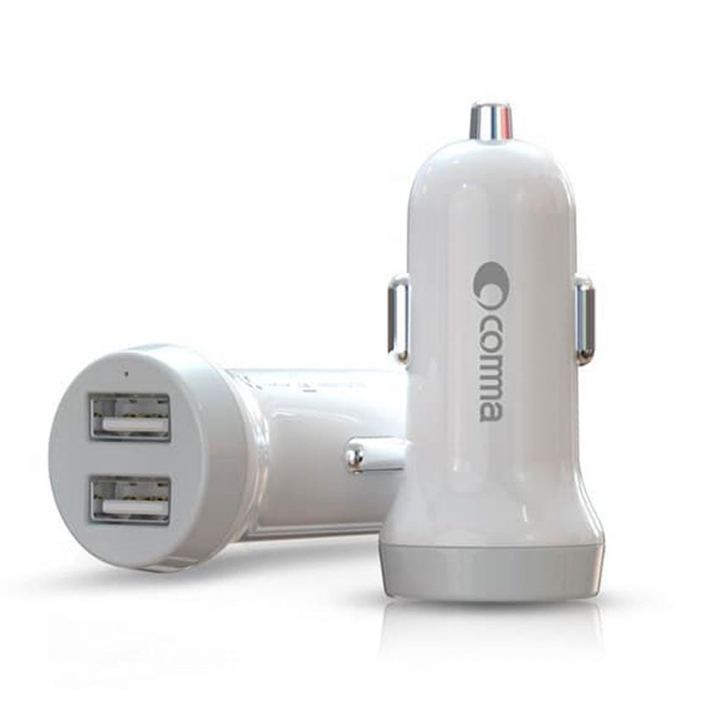 Comma Car Charger with Lightning Cable - 2.4A 2USB Plastic - EA289 - White
