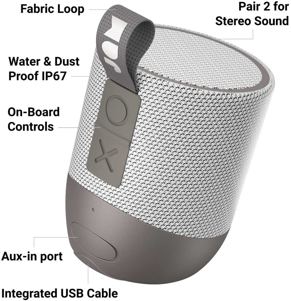 JAM Compact Bluetooth Speaker 100 ft Range Waterproof Playtime 12 Hour Grey HX-P404GY