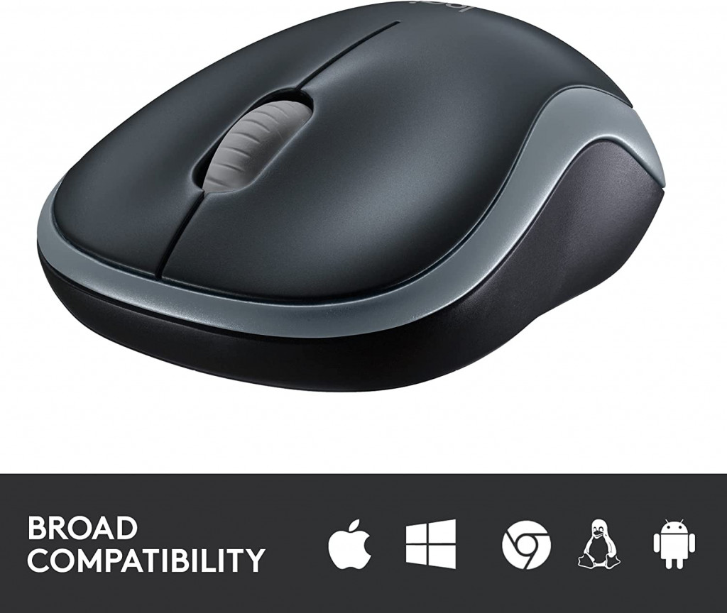 Logitech M185 Wireless Mouse, 2.4GHz with USB Mini Receiver, 12-Month Battery Life, 1000 DPI Optical Tracking, Ambidextrous PC/Mac/Laptop - Swift Gray